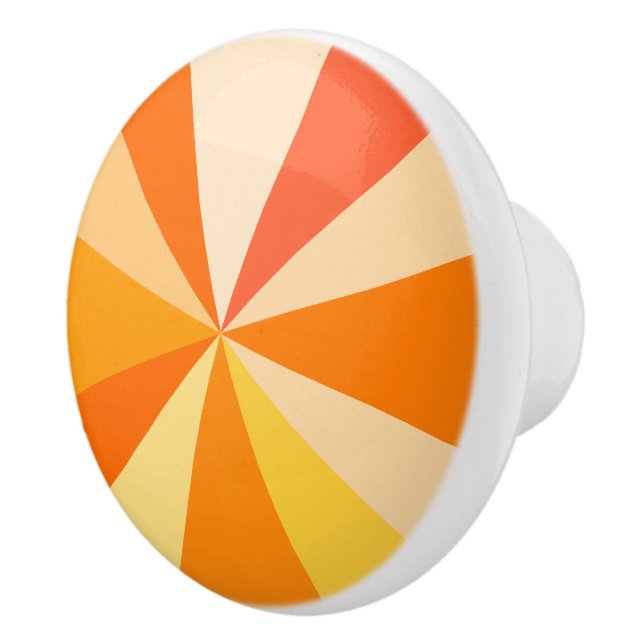Pop Art Modern 60s Funky Geometric Rays in Orange Ceramic Knob (Right)