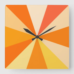 Pop Art Modern 60s Funky Geometric Rays in Orange Square Wall Clock