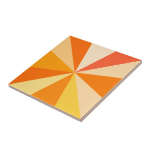 Pop Art Modern 60s Funky Geometric Rays in Orange Tile