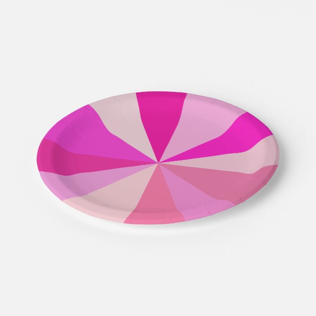 Pop Art Modern 60s Funky Geometric Rays in Pink Paper Plate (Angled)