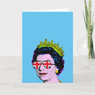 Pop Art Modern Fun HM Queen in Union Jack glasses Card