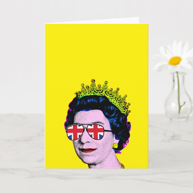 Pop Art Modern Fun HM Queen in Union Jack glasses  Card (Small Plant)