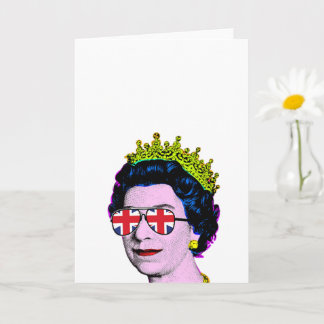 Pop Art Modern Fun HM Queen in Union Jack glasses Card