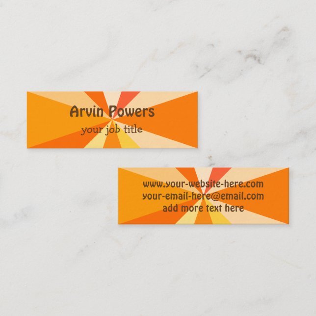 Pop Art Modern Funky 60s Geometric Rays in Orange Mini Business Card (Front/Back)