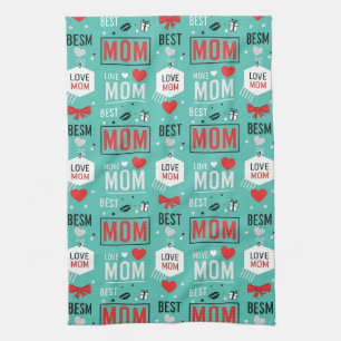 Pop Art MOM Love Pattern in Turquoise (6) Kitchen Towel