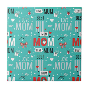 Pop Art MOM Love Pattern in Turquoise (7) Tile