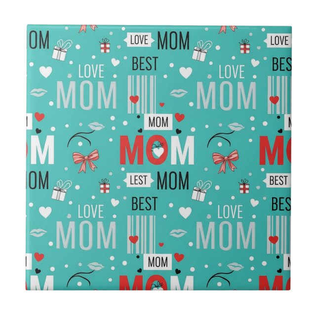 Pop Art MOM Love Pattern in Turquoise (7) Tile (Front)