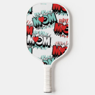 Pop Art MOM Love Pattern in White (1) Pickleball Paddle