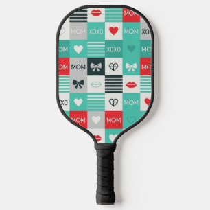 Pop Art MOM Love Pattern with Hearts & Bows (1) Pickleball Paddle