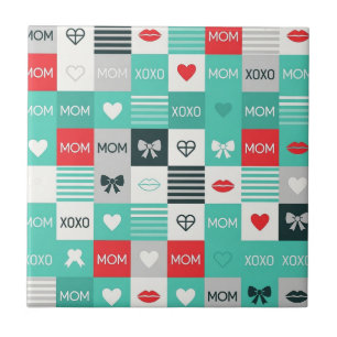 Pop Art MOM Love Pattern with Hearts & Bows (1) Tile