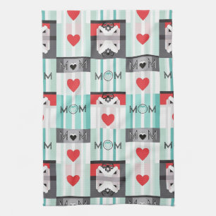 Pop Art MOM Love Pattern with Hearts & Bows (3) Kitchen Towel