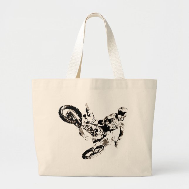 Pop Art Motocross Motorcyle Sport Large Tote Bag (Front)