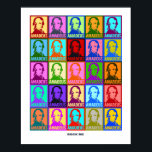 Pop Art Mozart | Rock Me Colourful Poster<br><div class="desc">Bright colours add a modern pop art spirit to these 25 graphic stylized portraits of famous musical composer, Wolfgang Amadeus Mozart. Each portrait is designed featuring two different intense colours and has 'Amadeus' placed below in a bold, clean font. Placed below the portraits, in bold charcoal type, are the words...</div>