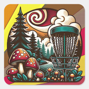 Pop Art Mushrooms and Disc Golf Course Ai Art Square Sticker