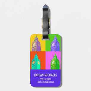 Pop Art Neon Big Ben   Add Your Text Luggage Tag