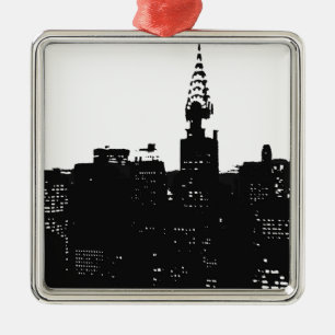 Pop Art New York Silhouette Metal Ornament