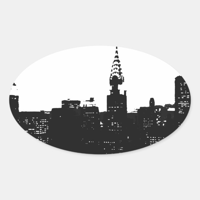 Pop Art New York Silhouette Oval Sticker (Front)