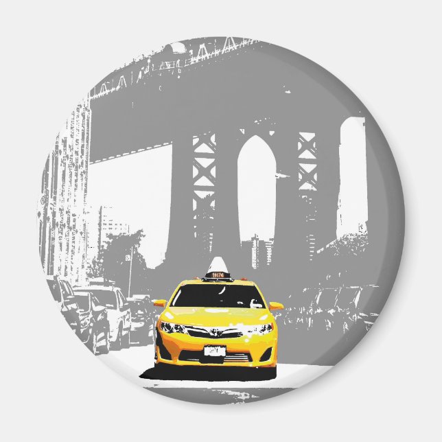 Pop Art Ny Yellow Taxi Nyc Brooklyn Bridge Magnet (Front)