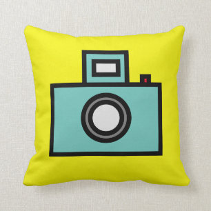 Pop art old camera yellow throw pillow