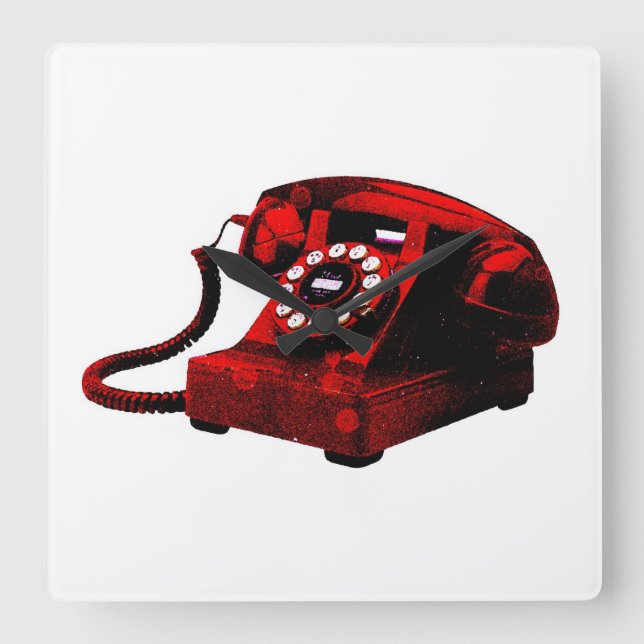 Pop Art Old Desk Telephone Box Square Wallclock (Front)