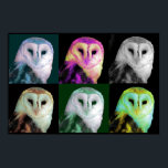 Pop Art Owl Poster<br><div class="desc">Great looking poster print done in a pop art style,  with a barn owl in 6 different colors. Stylish poster and great for any bird lover.</div>