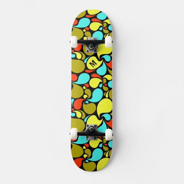 Pop Art Paisley Monogram Skateboard (Front)