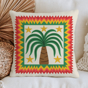 Pop Art Palm Tree Illustration Tropical Retro Throw Pillow