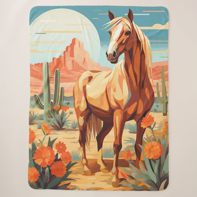 Pop Art Palomino Desert Horse Sherpa Blanket (Front)