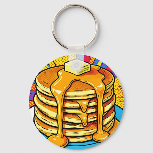 Pop Art Pancake Stack Syrup Keychain (Front)