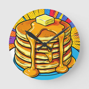Pop Art Pancake Stack Syrup Round Clock