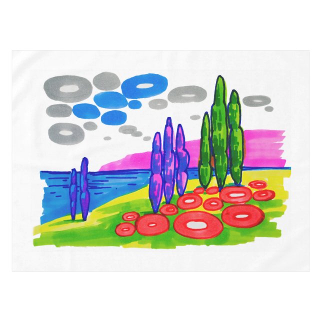 Pop Art Paradise – Bold Graphic Landscape Tablecloth (Front (Horizontal))
