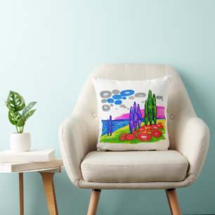 Pop Art Paradise – Bold Graphic Landscape Throw Pillow