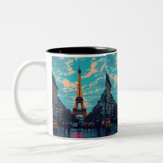 Pop Art Paris – Vibrant Retro Cityscape Two-Tone Coffee Mug