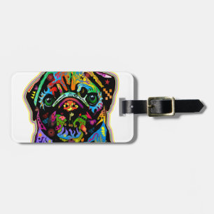 Pop Art Pet Pug Colourful Art Retro Luggage Tag