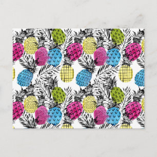 Pop Art Pineapples And Palm Leaves 2 Postcard