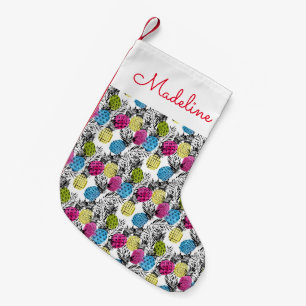 Pop Art Pineapples And Palm Leaves   Add Your Name Small Christmas Stocking