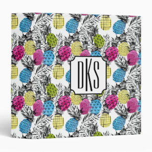 Pop Art Pineapples And Palm Leaves   Monogram Binder