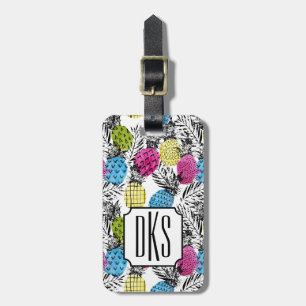 Pop Art Pineapples And Palm Leaves Monogram Luggage Tag