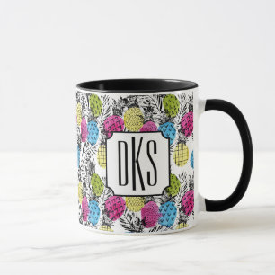 Pop Art Pineapples And Palm Leaves Monogram Mug