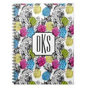 Pop Art Pineapples And Palm Leaves   Monogram Notebook