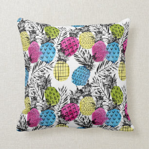 Pop Art Pineapples And Palm Leaves Throw Pillow