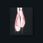 Pop Art Pink Ballet Shoes Canvas Print<br><div class="desc">A textured digital painting of delicate pink pointe shoes with scratches, splashes, and drips. The background is a rough texture in a dark aqua tint.</div>