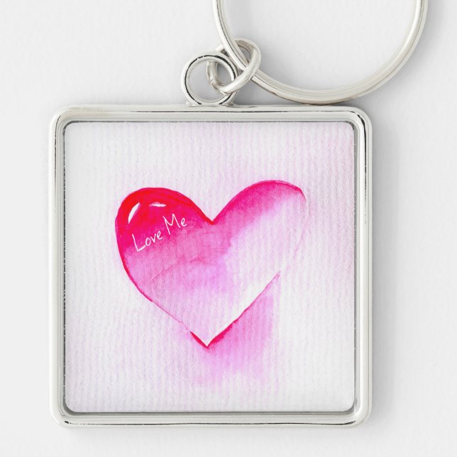 Pop art pink heart valentine keychain (Front)