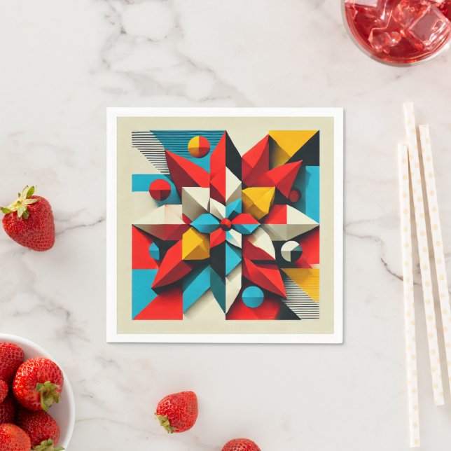 Pop Art Poinsettia Abstract Geometric Decoupage Napkin (Insitu)