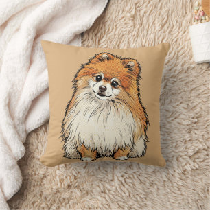 Pop Art Pomeranian Dog Comic Halftone Illustration Throw Pillow