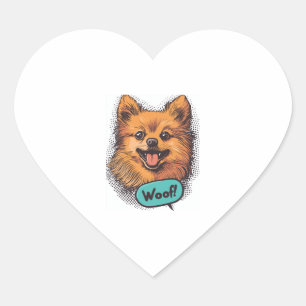 Pop Art Pomeranian � Retro Comic Dog Heart Sticker