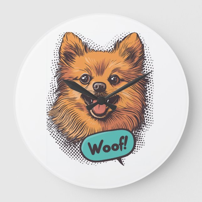 Pop Art Pomeranian � Retro Comic Dog Large Clock (Front)