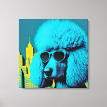 Pop Art Poodle in the City Canvas Print<br><div class="desc">Step into the cool world of pop art with our vibrant canvas print featuring a stylish poodle in the city. With its playful design and bold colours in shades of blue and yellow, this artwork captures the energy and excitement of urban life with a touch of whimsy. Experience the joy...</div>