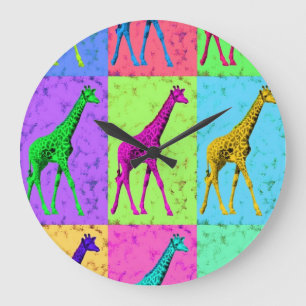 Pop Art Popart Walking Giraffe Multi-Colour Large Clock