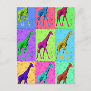 Pop Art Popart Walking Giraffe Multi-Colour Postcard